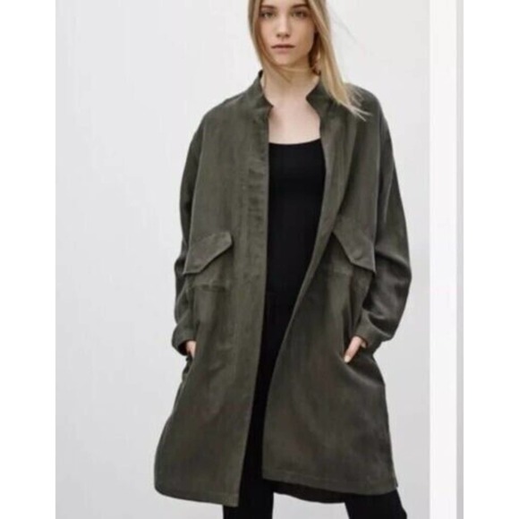 Aritzia x Babaton Clarence Black Linen Trench Coat Slouchy Jacket Large! - Picture 4 of 17